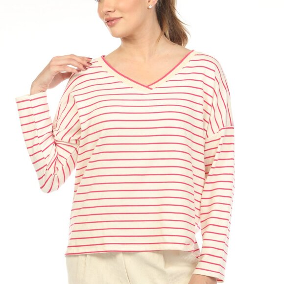 Fushia off white v neck Top CT2835 - Picture 5 of 5